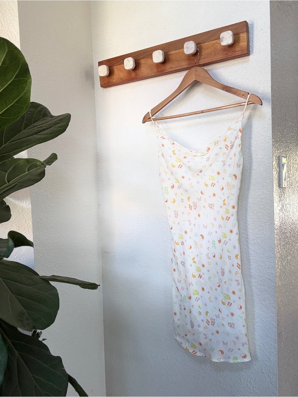 Elodie Y2K Cowl Neck Slip Dress Lined Mini Butterflies Floral Summer Size S